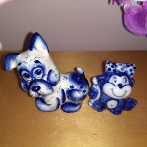 Porcelain Dog and Monkey Figurines
